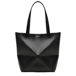 Medium Puzzle Fold tote in shiny calfskin Black
