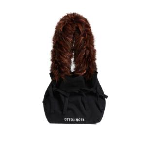 Fake fur handle drawstring shopper bag
