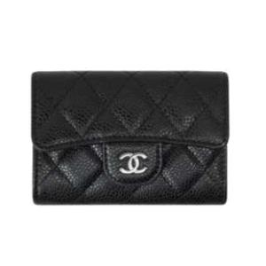 Chanel Classic Card Holder Grained Calfskin & Silver Black