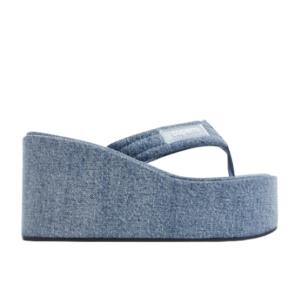 Logo denim wedge flip flops