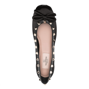 (W) Valentino Rockstud Patent Leather Ballerinas Black