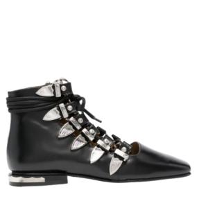 Buckled leather lace-up boots