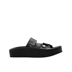 Number logo strap leather platform sandals