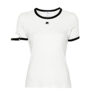(W) Courreges Buckle Contrast T-Shirt White Heritage Black