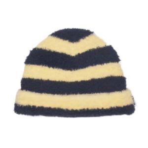 Fluffy Knit Beanie - Yellow:Navy
