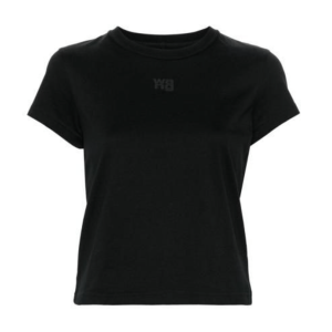 (W) Alexander Wang Puff Logo Shrunken T-Shirt in Cotton Jersey Black