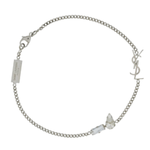 Saint Laurent Opyum Charm Bracelet in Metal and Rhinestone Oxidized Silver