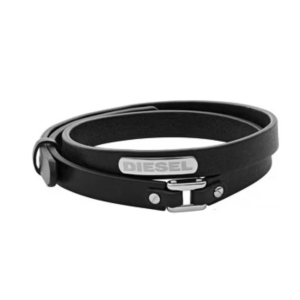 Diesel Dx0971 Leather Stainless Steel Double-Wrap Bracelet Black
