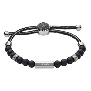 Diesel Dx1151 Beaded Agate Bracelet Black Silver