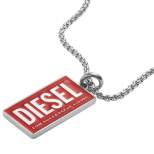 Diesel Dx1368 Stainless Steel Logo Dog Tag Necklace Red