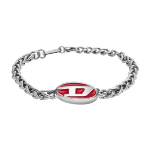 Diesel Dx1445 Red Enamel and Stainless Steel Chain Bracelet Silver