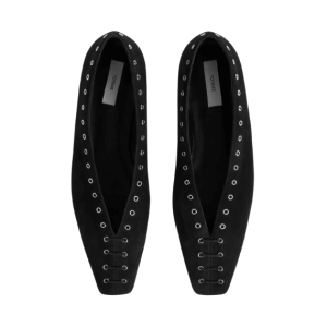 Suede lace-up ballerina flats black