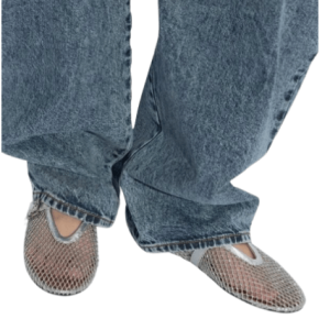 Net leather flat shoes