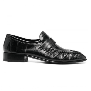 Black leather loafers