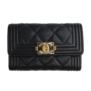 Chanel Boy Chanel Flap Card Holder Grained Calfskin & Gold Black