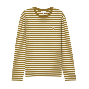 Maison Kitsune Fox Head Patch Regular Marin T-Shirt Khaki Green Stripes