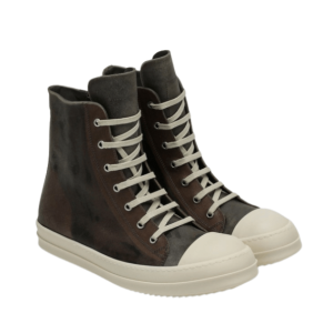 Vintage effect leather high top sneakers