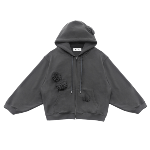WET TAG Flower Patched Zip Up Hoodie Charcoal