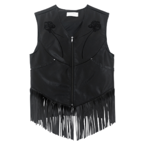 WET TAG Embroidered Faux Leather Fringe Vest