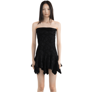 WET TAG Flower Tube Top Mini Dress Black