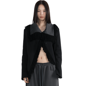 WET TAG High Neck Fringe Cotton Jacket Black