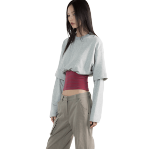 WET TAG Double Sleeve Banding Top Gray/Red