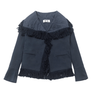 WET TAG High Neck Fringe Cotton Jacket Navy
