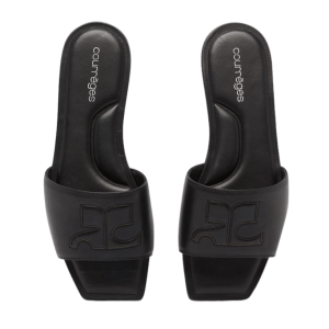 Logo embossed leather slides