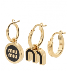 Black Set Of Enameled Metal Earrings 