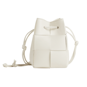 Bottega Veneta Mini Leather Cassette Bucket Bag White
