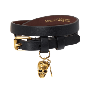 Alexander McQueen Gold Skull Double Wrap Bracelet Black