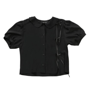 Crop Bow Slit Puff Shirt