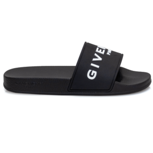 (W) Givenchy Slide Flat Sandals in Rubber Black