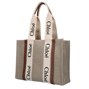 Linen Woody Tote Bag - White:Brown 