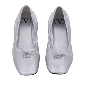 V Logo Signature Ballerina Flats - Silver