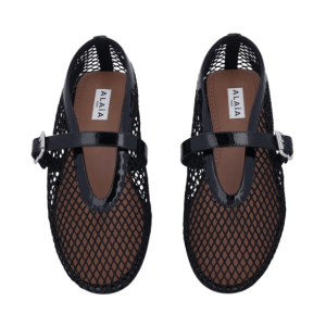 (W) Alaia Ballet Flats in Fishnet Black