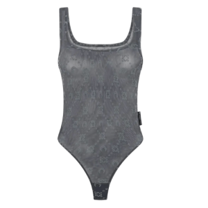  RECYCLED MESH FLOCK BODYSUIT STONE GREY