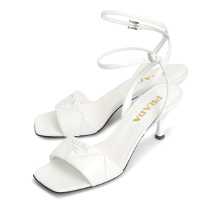 (W) Prada Logo Quilting Sandals White