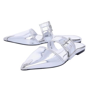 ALEXANDER McQUEEN Punk Buckle Strap Mules - Silver 