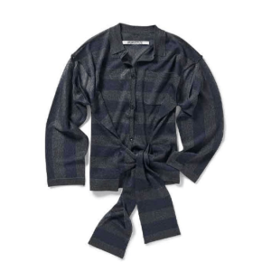 PERVERZE Sleeve Belt Navy Knit Shirt