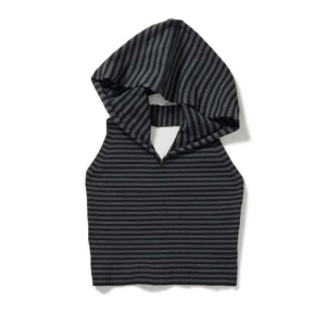 PERVERZE Cropped Stripe Hooded Knit Top