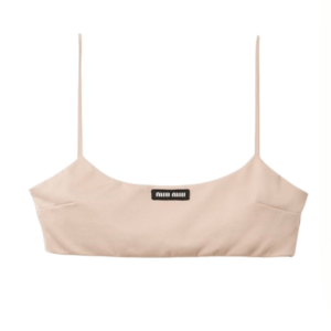 (W) Miu Miu Stretch Jersey Top with Logo Cameo