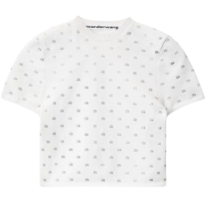 (W) Alexander Wang Nylon Crystal Logo Cropped T-Shirt White