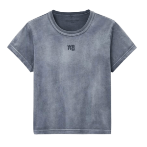 (W) Alexander Wang Puff Logo Shrunken T-Shirt in Cotton Jersey Grey