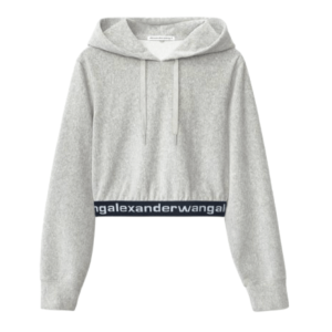 (W) Alexander Wang Long Sleeve Hoodie in Stretch Corduroy Grey