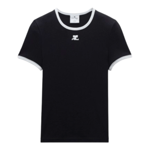 (W) Courreges Reedition Bumpy Contrast T-Shirt Black Heritage White
