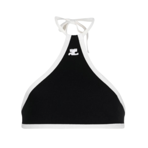 (W) Courreges Light Ribs Contrast Crop Top Black Heritage White