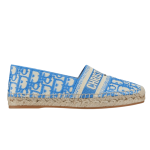 (W) Dior Granville Espadrille Cornflower Blue Dior Oblique Embroidered Cotton
