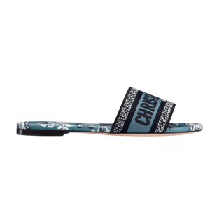 (W) Dior Dway Slide Embroidered Cotton with Butterfly Bandana Motif Denim Blue Multicolor
