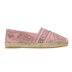 (W) Dior Granville Espadrilles Toile de Jouy Embroidered Cotton Pink Grey
